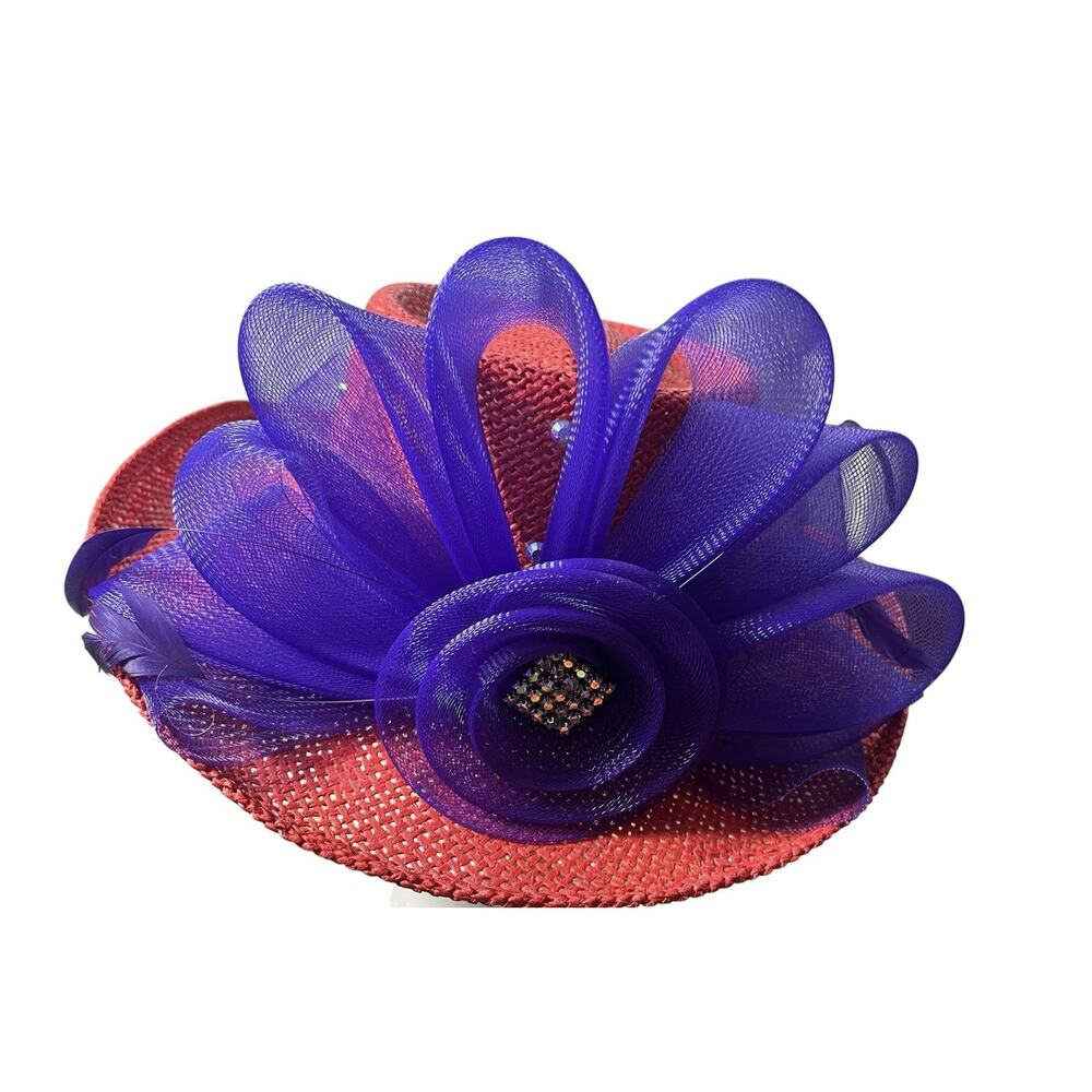 Red Hat Society Women's Straw Hat Purple Flower For Church Tea Derby Festival - Picture 4 of 8